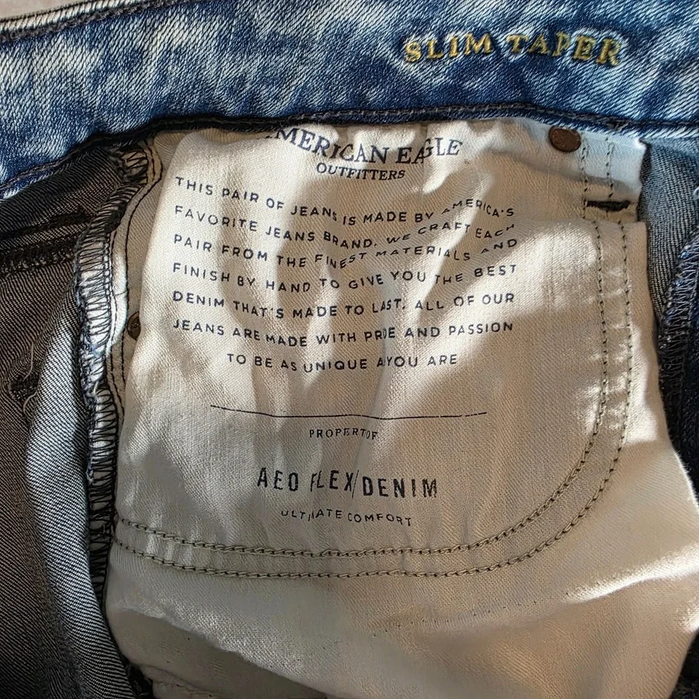 American Eagle Slim Taper Flex Distressed Jeans Mens 29x30 Blue Acid Wash Denim